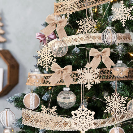 Aoriher 36 Pcs Burlap Christmas Ball Ornaments Rustic Farmhouse Christmas Tree Ornaments Decoration Hanging Buffalo Plaid Ornament Burlap Garland for Xmas Christmas Holiday Party (Linen)