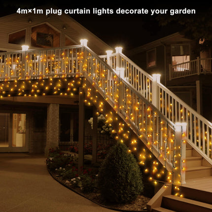 200 LED Curtain Lights, 13×3.3ft Plug in 8 Modes Window Hanging Fairy String Lights for Outside Bedroom Party Indoor Outdoor Wedding Reception Decorations Wall Halloween Christmas, Warm White