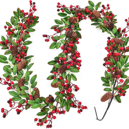 DearHouse 6FT Red Berry Christmas Garland with Pine Cone Garland Artificail Garland Indoor Outdoor Garden Gate Home Decoration for Holiday Winter Year Decor