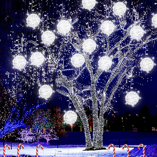 Outdoor Balls Lights Hanging Tree Garden Lights - 4 Pack 7.87" Sphere Lights with Plug in Globe Lights for Trees Party Wedding Yard Garden Porch Patio Decoration(Cool White)