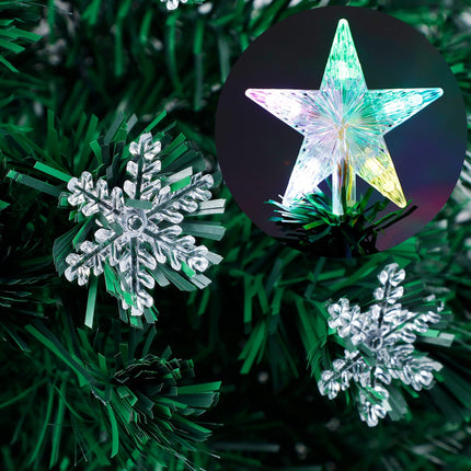 Juegoal 4 ft Pre-Lit Artificial Christmas Tree, Lighted Optical Fiber Xmas Trees with RGB Color Changing LED Lights, Snowflakes & Top Star, Festive Party Holiday Fake Multicolored Tree with Metal Legs