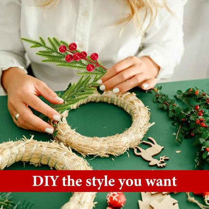 Watayo 45 Pcs Christmas Norfolk Pine Branches with Red Berry Stems- 14" Artificial Greenery Norfolk Pine Stems Sprigs- Fake Foliage Pine Needles Picks for DIY Craft Garland Home Decoration