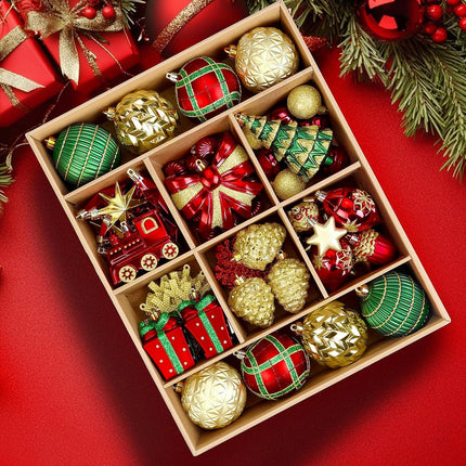 82pcs Christmas Balls Ornaments Set, Delightful Classic Set Set, Shatterproof Plastic Decor for Xmas Tree Holiday Wedding Party Decorations with Hanging Strings,Gold,Red and Green