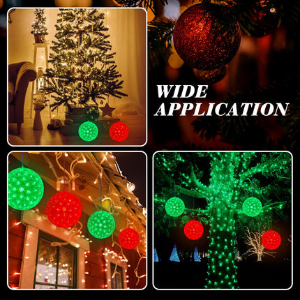 6 Pcs 5.5 in Christmas Starlight Sphere 100 LED Lighted Sphere Balls Christmas Hanging Ball Light with Stackable Plug for Trees Xmas Party Weddings Porches Indoor Outdoor Decor(Red, Green)
