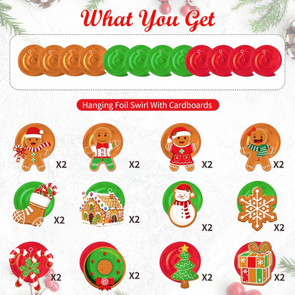 52 Pcs Christmas Gingerbread Man Party Hanging Swirl Decorations, Merry Gingerbread Man Snowflake Christmas Tree Ceiling Hanging Streamers Swirl for Xmas Winter Year Holiday Party Supplies