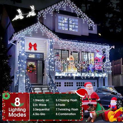 Hezbjiti 620LED Christmas Lights Outdoor 68FT ice Lights with 8 Modes Timer Memory Waterproof String Lights Plug in for Xmas Holiday Eaves Party Yard Garden Decor.