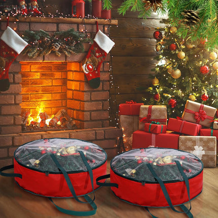 Shappy 12 Pcs Christmas Wreath Storage Bag Clear Wreath Box Wreath Storage Containers with Clear Window and Handle Christmas Garland Storage Containers for Xmas Holiday Seasonal Storage (30 Inch)