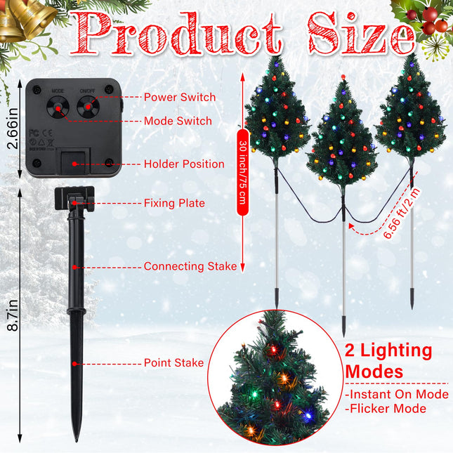 Hoolerry 8 Pcs 30 Inches Solar Christmas Tree with 80 LEDs Solar Powered LED Christmas Lights Multicolored Outdoor Christmas Decorations for Holiday Outside Pathway Garden Yard Patio (Ball)