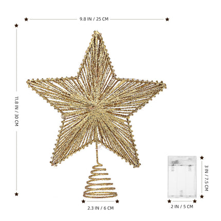 Christmas Tree Topper Star- Glitter Star Tree Topper Lighted with LED Wire Christmas Tree Decorations Christmas Tree Ornament Xmas Party Decoration (12 Inch,Golden)