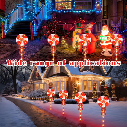 ROCEEI 2 Sets Outdoor Christmas Yard Decorations 26" Peppermint Lollipop Candy Cane Pathway Lights 160 LEDs 8 Lighting Modes Timer with Bows Waterproof Christmas Pathway Markers for Yard Garden