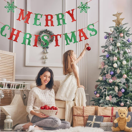 Pre-Strung Merry Christmas Banner, Red and Green Christmas Sign Garland Christmas Party Banner Merry Xmas Banner for Christmas Party Decorations, Xmas Holiday Mantle Fireplace Home Decor