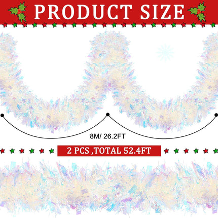 WILLBOND Christmas Tinsel Garland Xmas Metallic Tinsel Twist Garland Glitter Christmas Tree Hanging Wreath Decor for Staircase Railing Banister Indoor Outdoor Ornament (Pink, 52.5ft)