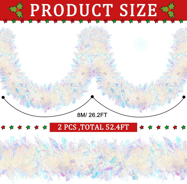 WILLBOND Christmas Tinsel Garland Xmas Metallic Tinsel Twist Garland Glitter Christmas Tree Hanging Wreath Decor for Staircase Railing Banister Indoor Outdoor Ornament (Pink, 52.5ft)