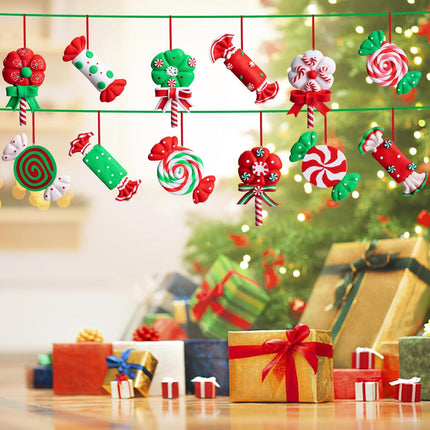 moonoom 12 Pieces Christmas Lollipop Ornaments,Christmas Candies Polymer Clay Ornament,Xmas Decor Candy Cane Hanging Decorations,Sweets Candy Pendant Xmas Tree Party Supplies