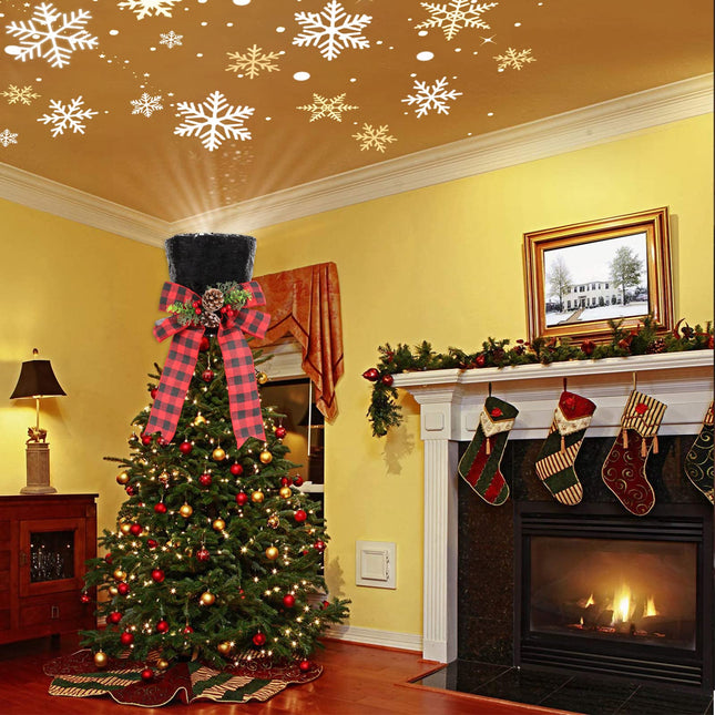 HOHOTIME Christmas Tree Topper Hat with Lighted Snowflaker, HOHOTIME Double-Sided Sequins Christmas Tree Topper with Buffalo Plaid Red Black Bow, Pine Cones and Red Berries for Xmas Tree Decorations