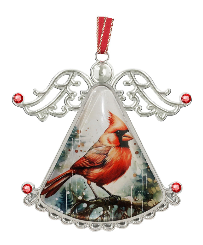 Angel Ornament Northern Cardinal on Forest Glass Christmas Ornament for Christmas Tree Handmade Ornament Holidays Decoration