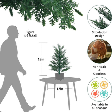 GREENTIME 2 Pcs Fake 18" Small Christmas Tree Artificial Tabletop Xmas Tree for Home Decor 1.5ft Faux Green Mini Tree Easy Assembled in Living Room Kitchen Indoor Christmas Outdoor Decorations