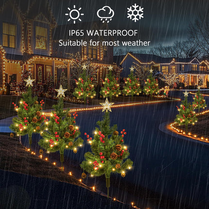 6Packs 35.4inch Lighted Christmas Trees for Outdoor Yard Decorations Battery Powered Christmas Trees with Timer, Waterproof Xmas Tree with Stakes, Red Cones, Pines, Pathway Lights for Lawn (6)
