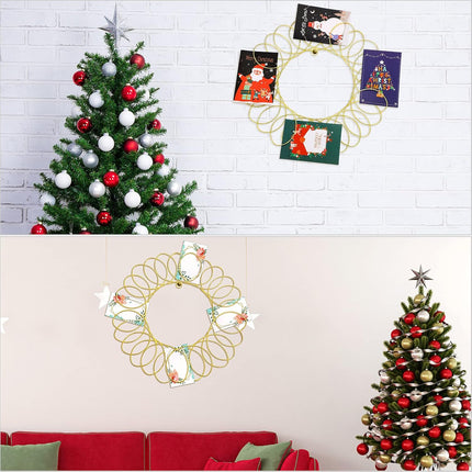 Ferraycle 2 Pcs Metal Christmas Card Holder Wall Display Christmas Card Wreath Spiral Photo Insert Card Display for Xmas Holiday Wall Hanging Decoration(13 Inch,Golden)