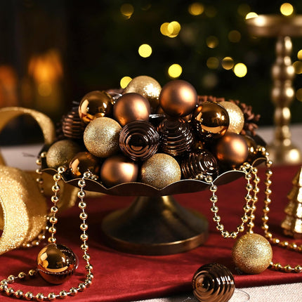 Valery Madelyn 1.57 Inches Small Christmas Tree Decorations Ornament Set for Fall Halloween, 24ct Bronze Copper Gold Shatterproof Christmas Ball Ornaments Bulk, Hanging Decor for Xmas Holiday Party