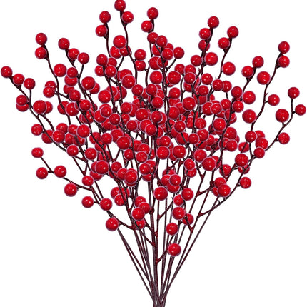 12 Pack Artificial Red Berry Stems Branches Christmas Berry Twig Stem Burgundy Berry Picks Holly Berries for Xmas Tree Wreath Home Decorations Floral Arrangements