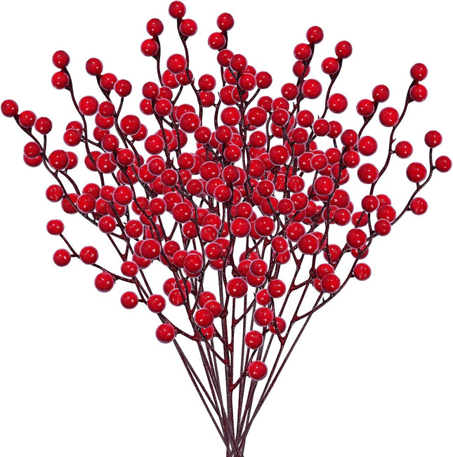 12 Pack Artificial Red Berry Stems Branches Christmas Berry Twig Stem Burgundy Berry Picks Holly Berries for Xmas Tree Wreath Home Decorations Floral Arrangements