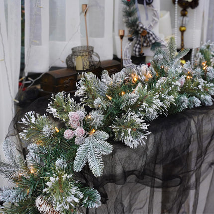Pre-Lit Artificial Christmas Garland, Snowy Garland, White Lights 50, Decorated with Pine Cones, Berry Clusters,Pine Needle,Plug in, Christmas Decorations, 6 Feet