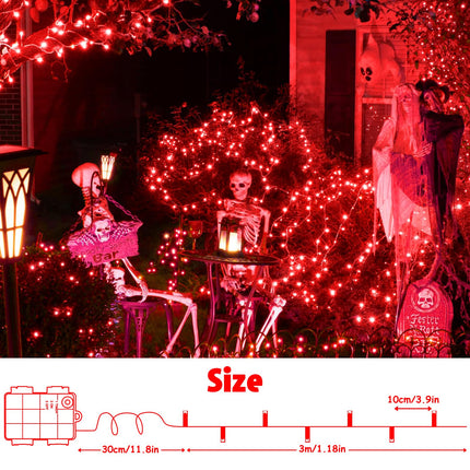 String Lights Outdoor Waterproof 9.8ft 30 LED, Red Fairy Lights Battery Operated with Timer Clear Wire for Indoor & Outdoor Christmas Vanlentines Decorations Garland Party Garden
