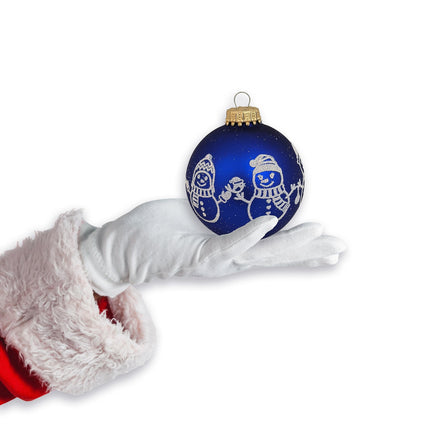 Glass Christmas Tree Ornaments - 67mm/2.625" [4 Pieces] Decorated Balls from Christmas by Krebs Seamless Hanging Holiday Decor (Royal Velvet Blue with Snowman)