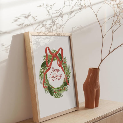 HAUS AND HUES Merry Christmas Wreath Wall Art Decor - Made in the USA - Unframed 12x16 (Wreath)