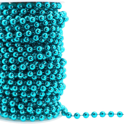 Mandala Crafts Faux Teal Pearl Beads Garland - 8mm 20 Yds Teal Pearl Strands Spool Pearl String Bead Roll for Wedding Party Christmas Tree Decoration