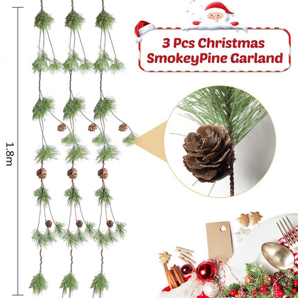 3 Pcs 6 ft Christmas Pine Garland with Pine Cones Green Christmas Decor Artificial Christmas Garland Modern Holiday Garland Winter Mantle Decor Garland Greenery Pine Tree Decor for Table Fireplace