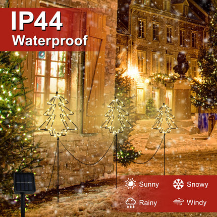 Solar Christmas Tree Pathway Lights Outdoor, 3 Pack Solar Garden Lights, 144 LED Christmas Lights Outside, Waterproof Solar Lights for Pathway Patio Yard Decorations (2FT, Warm White)