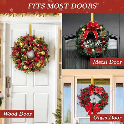 12" Metal Wreath Hanger for Front Door Non-Scratch, Damage- Wreath Hanger Heavy Duty, Over-the-Door Hooks for Hanging Welcome Sign, Wreath Holder for Easter, Halloween, Fall, Christmas Decorations