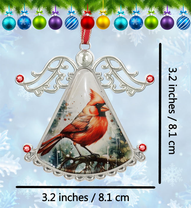 Angel Ornament Northern Cardinal on Forest Glass Christmas Ornament for Christmas Tree Handmade Ornament Holidays Decoration