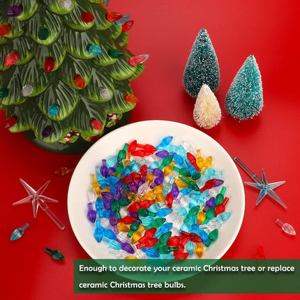 Ceramic Christmas Tree Replacement Light Bulb Set, 140Pcs Multicolor Ceramic Christmas Tree Replacement Bulbs Medium Twist Light Ornaments and 3Pcs Topper Stars for Ceramic Christmas Tree