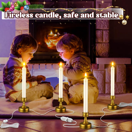 Enhon 3 Pack 2 in 1 Electric Window Candles with Connectable Plug and Suction Cups, 110V Plug in Electric Flameless Candle with On/Off Switch, Christmas Candle for Holiday Window Decor