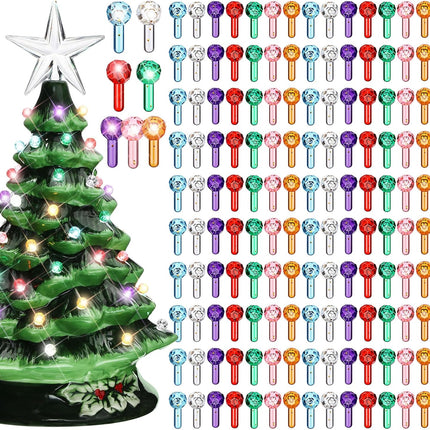 144 Pcs Ceramic Christmas Tree Replacement Light Bulbs Glitter Ceramic Tree Light Ornament Medium Twist Light Ornaments for Ceramic Tree Xmas Tree Replacement Light, 7 Colors (Ball Style)