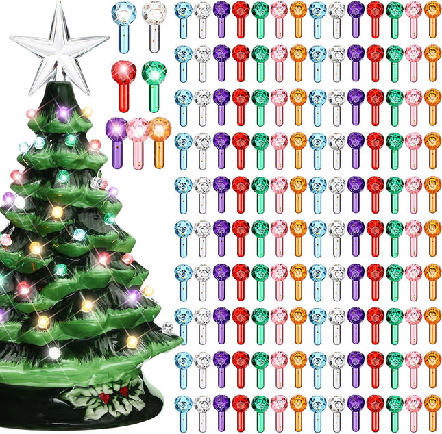 144 Pcs Ceramic Christmas Tree Replacement Light Bulbs Glitter Ceramic Tree Light Ornament Medium Twist Light Ornaments for Ceramic Tree Xmas Tree Replacement Light, 7 Colors (Ball Style)