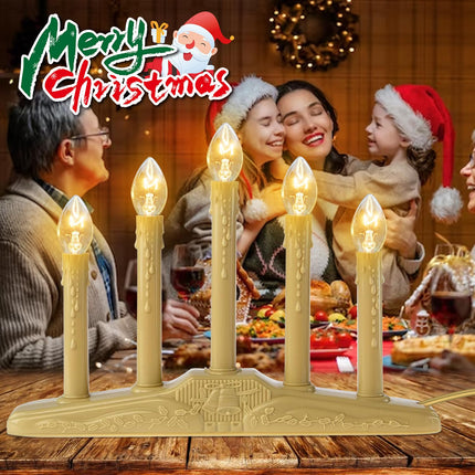 5 Lights Electric Window Candles,Flameless Christmas Candle Lights with C7 Clear Bulbs, Plug in Electric Candles for Indoor Window Table Party Christmas Decorotions, Ivory