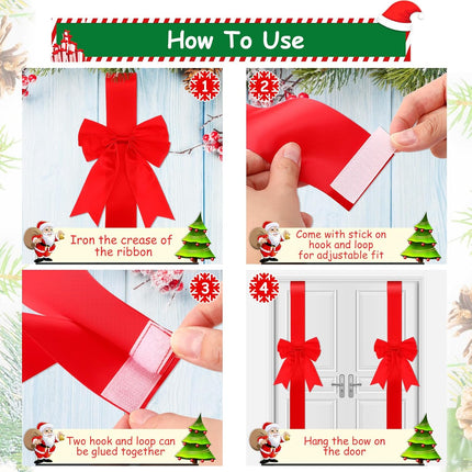 Ysleen 12 Pcs Christmas Cabinet Ribbon Bows and 6 Pcs Christmas Pine Wreath with Snowman Santa Claus Festive Large Xmas Bows Artificial Christmas Front Door Wreath for Christmas Party(Red)
