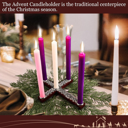 Christmas Advent Candle Holder Rustic Wood Cross Advent Wreath Jesus Nativity Candle Holder with Metal Celtic Knot Religious for Home Church Advent Christmas Holy Tabletop Centerpiece Decor