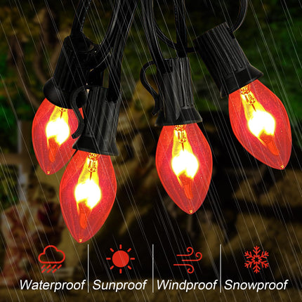 Christmas Decoration Lights - 25FT Flickering Flame String Lights, C7 Clear Flame Christmas Lights with 25 Flame Bulbs for Outdoor Indoor Home Halloween Christmas String Lights, E12 Base, Black Wire