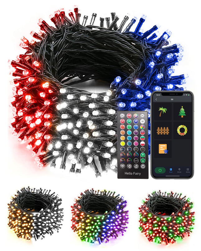 Smart Outdoor Christmas String Lights DIY Color Changing, 66FT 200Led Christmas Fence Lights App Remote Control, Group Control Dynamic Fairy Twinkle Lights for Room Xmas Trees Decoration