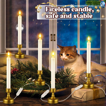 Meonum 6 Pack Christmas Window Candles Lights with Connectable Plug, on Off Switch and Suction Cups, 0.8w Plug in Flameless Taper LED Candle Light for Windows, 4.92ft Cords