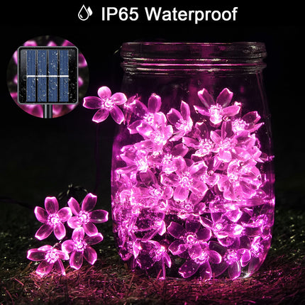 JMEXSUSS 2 Pack Pink Solar Flower String Lights, Each 30.6FT 50LED Pink Solar Lights Outdoor Waterproof, 8 Mode Pink Cherry Blossoms Fairy Lights for Garden Patio Lawn Valentines Day Decorations
