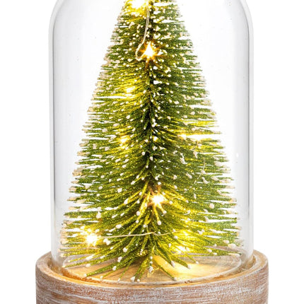 DEMDACO LED Snowy Tree Green and Tan 6.5 Inch Acrylic and Glass Christmas Figurine Cloche