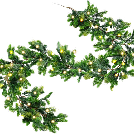 CEWOR 6FT Christmas Garland 100 LED Artificial Pine Garland, Arctic Spruce Christmas Greenery Garland for Winter Holiday Indoor Outdoor Christmas Decor