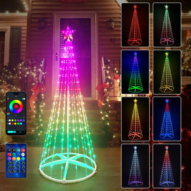 Lighted Christmas Cone Tree, 6FT Outdoor Christmas Tree with 266 RGB LED Lights, DIY Multicolor Christmas Trees APP & Remote Control, Music Rhythm, Outside Decorations for Yard Patio Garden Xmas Decor