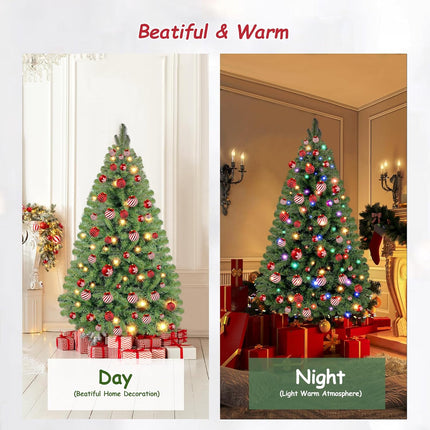 5FT Prelit Christmas Tree,Artificial Christmas Pine Tree with Incandescent Warm White Lights,Christmas Tree Prelits with Durable Stand 450 Branch Tips 150 LED Light for Thanksgiving Christmas Decor